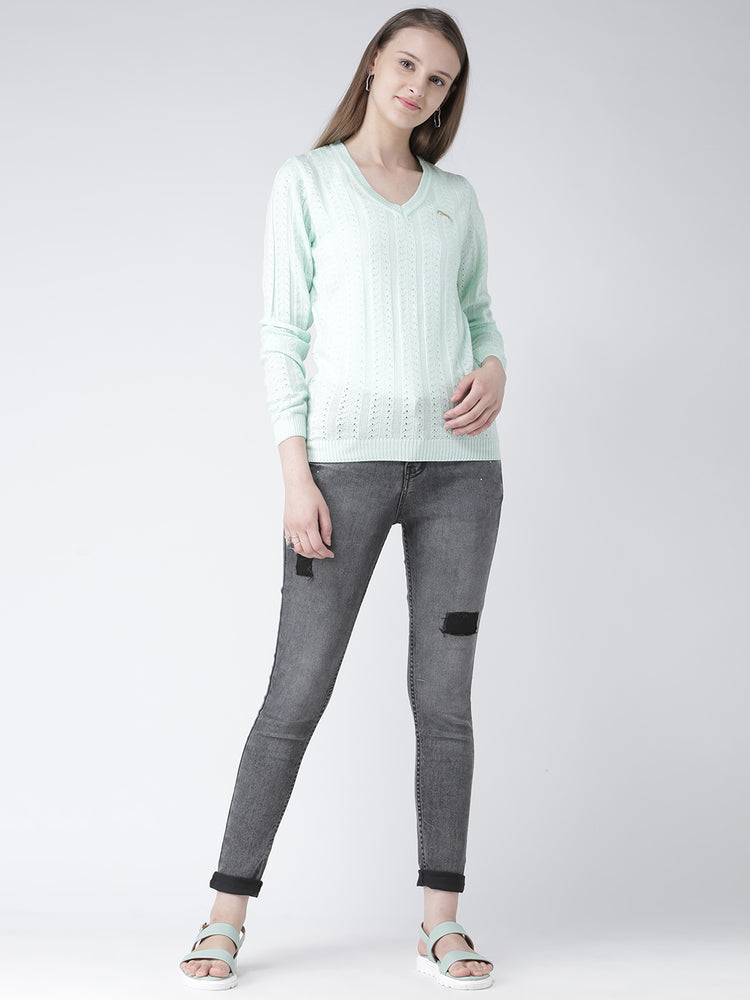 Women Teal Self Design Pullover - JUMP USA