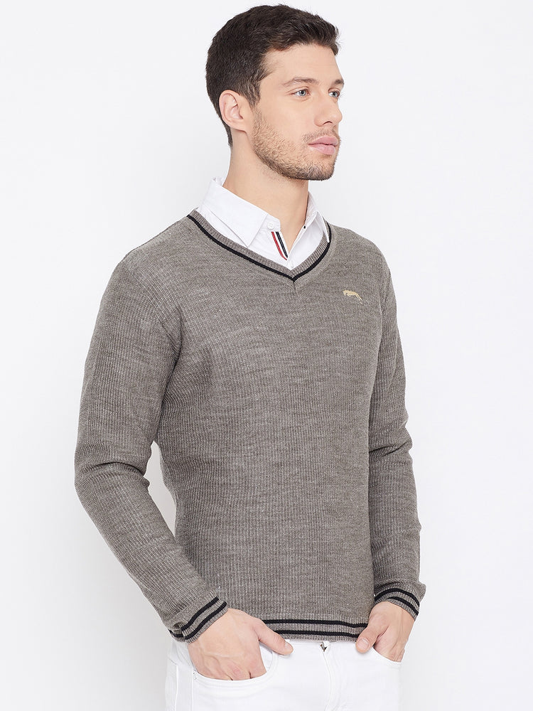 JUMP USA Men Beige Self Design Pullover - JUMP USA