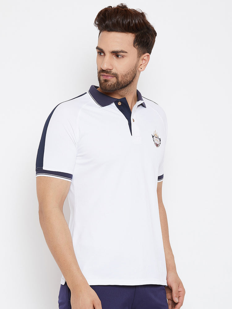 JUMP USA Men White Solid Polo Collar T-Shirt - JUMP USA