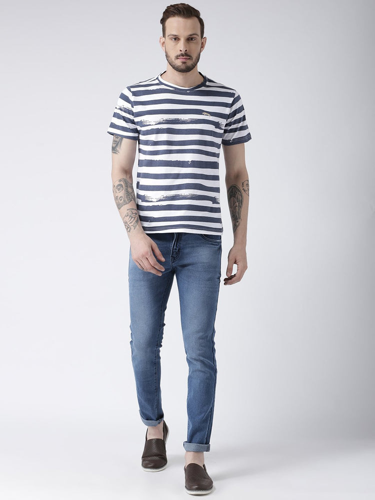 Men White Striped Round Neck T-shirt - JUMP USA