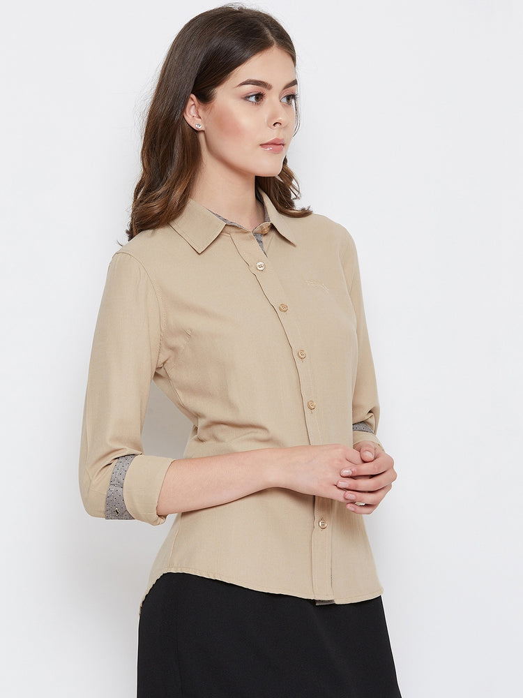Women Beige Solid Casual Slim Fit Shirt - JUMP USA