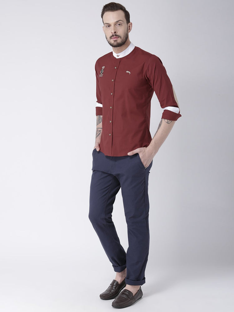 Men Red Solid Cotton Slim Fit Shirt - JUMP USA