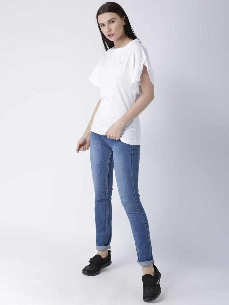 Women White Solid Top - JUMP USA
