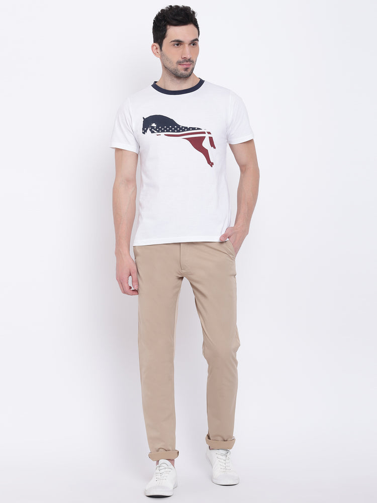 Men Casual Solid Tan Chinos - JUMP USA