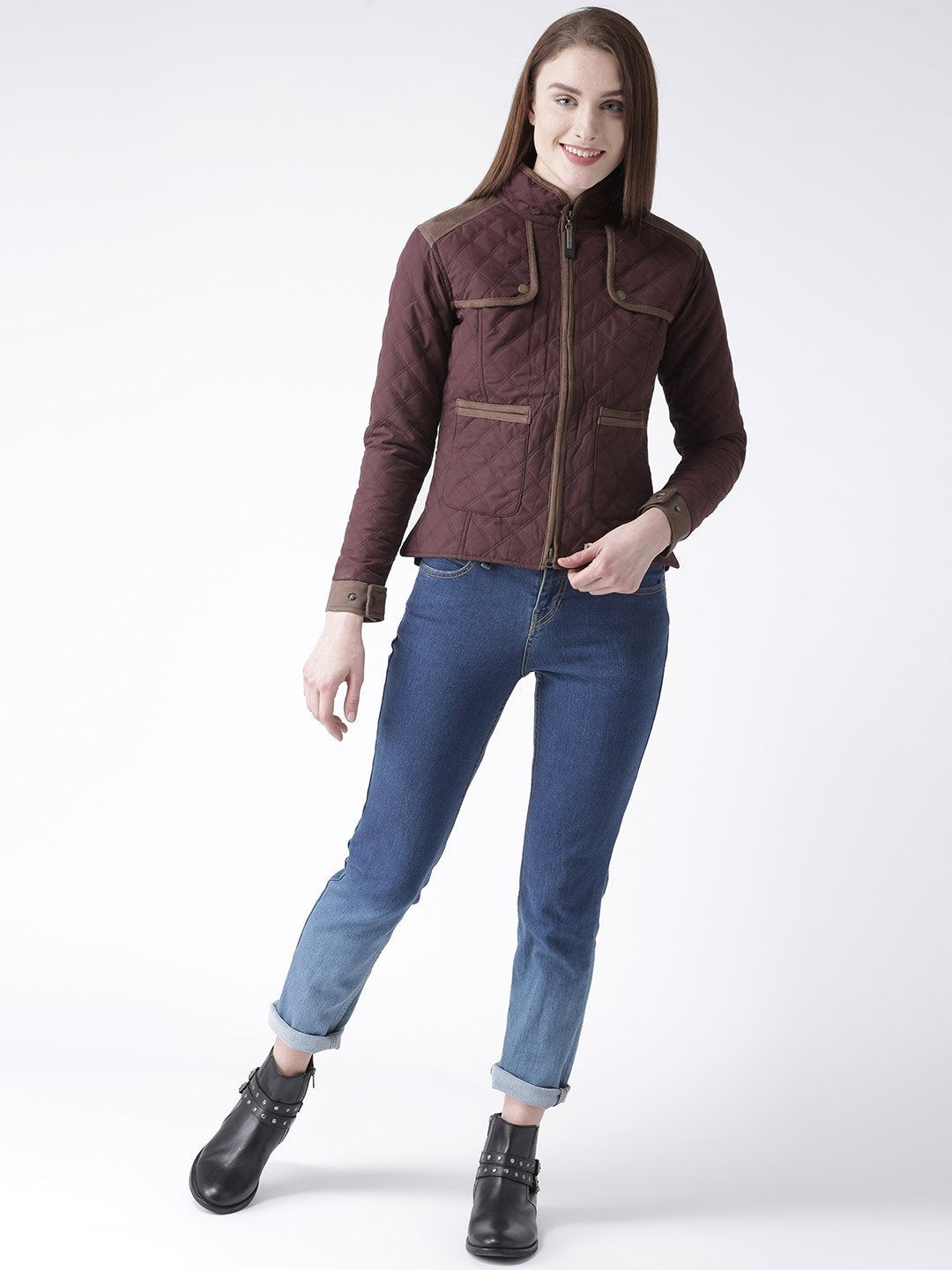 Women Polyster Casual Long Sleeve Wine Winter Jacket - JUMP USA (1568775929898)