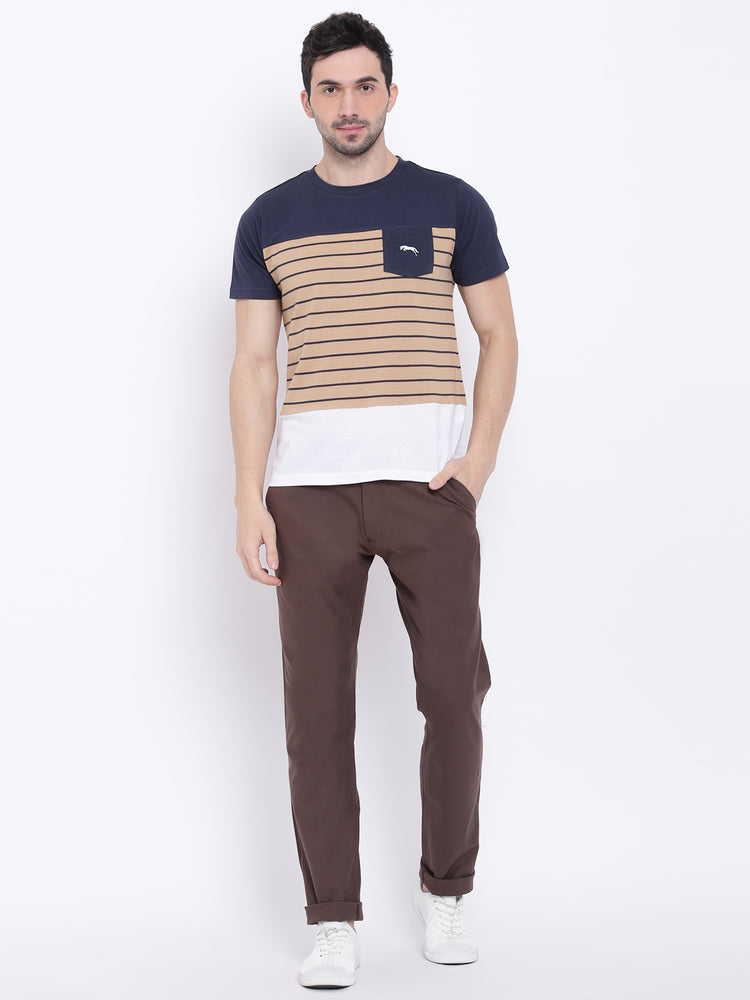 Men Casual Striped Beige T-shirt - JUMP USA
