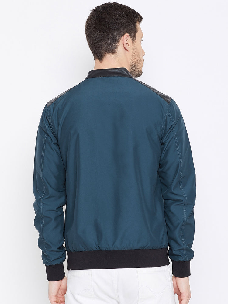 JUMP USA Men Teal Solid Casual Bomber Jacket - JUMP USA