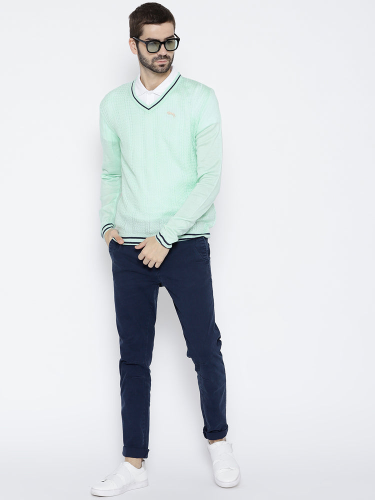 Men Teal Self Design Pullover - JUMP USA