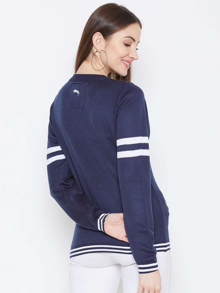 JUMP USA Women Navy Blue Solid Sweaters - JUMP USA