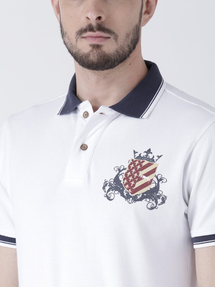 Men White Solid Polo T-shirt - JUMP USA