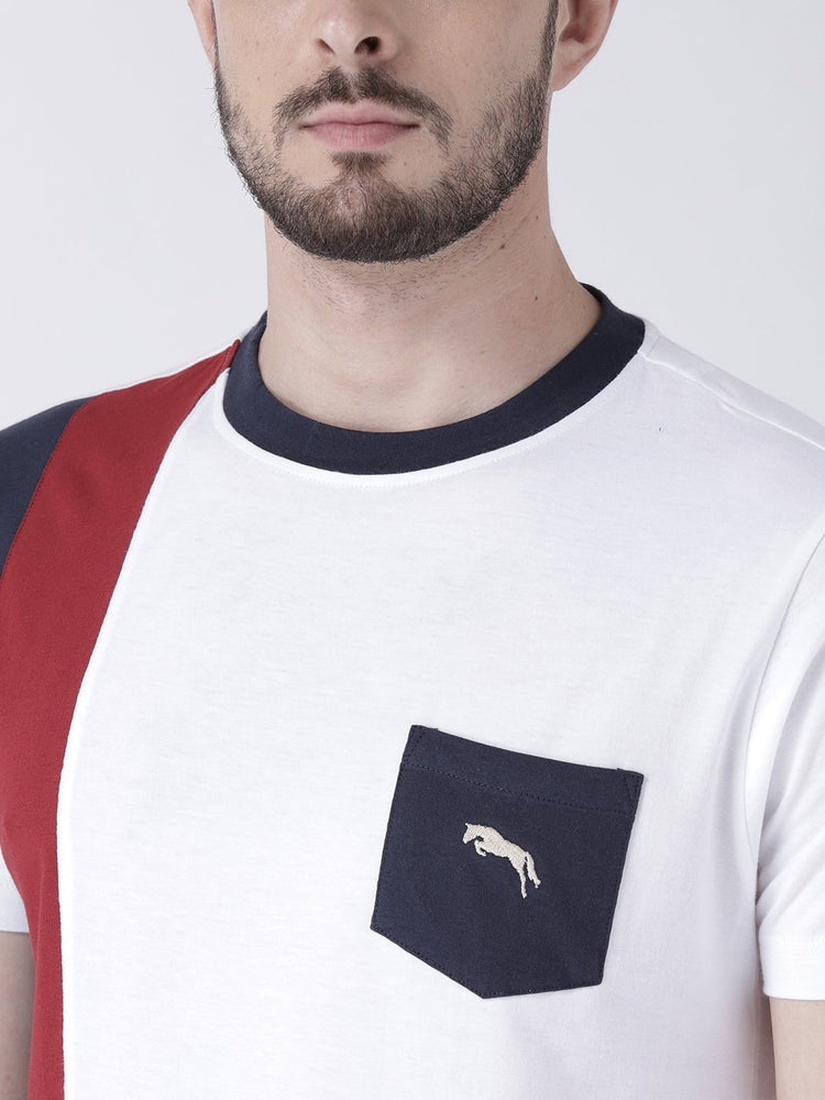 Men White Solid Round Neck T-shirt - JUMP USA