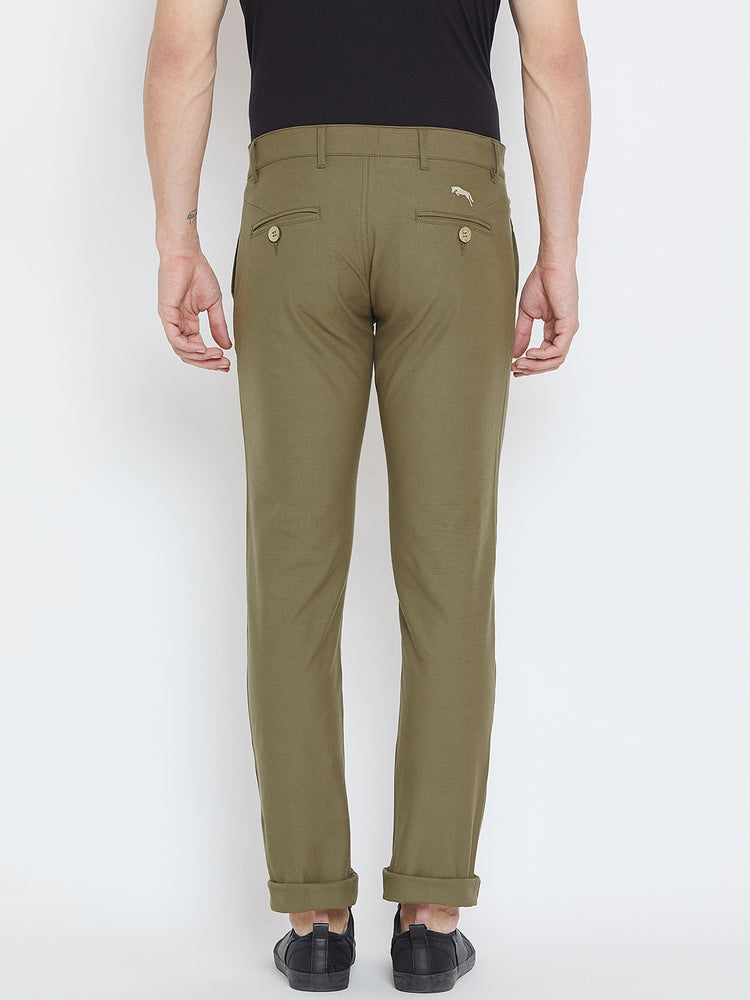 Men Olive Casual Trousers - JUMP USA