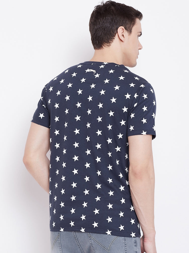 JUMP USA Men Navy Blue Printed Round Neck T-shirt - JUMP USA