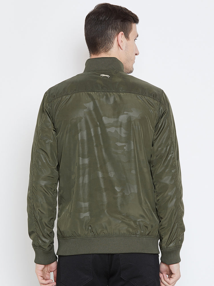 Men Casual Olive Bomber Jacket - JUMP USA