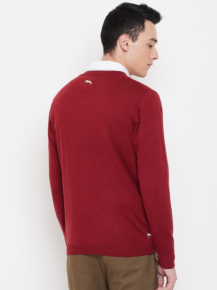 JUMP USA Men Red Self Design Sweater - JUMP USA