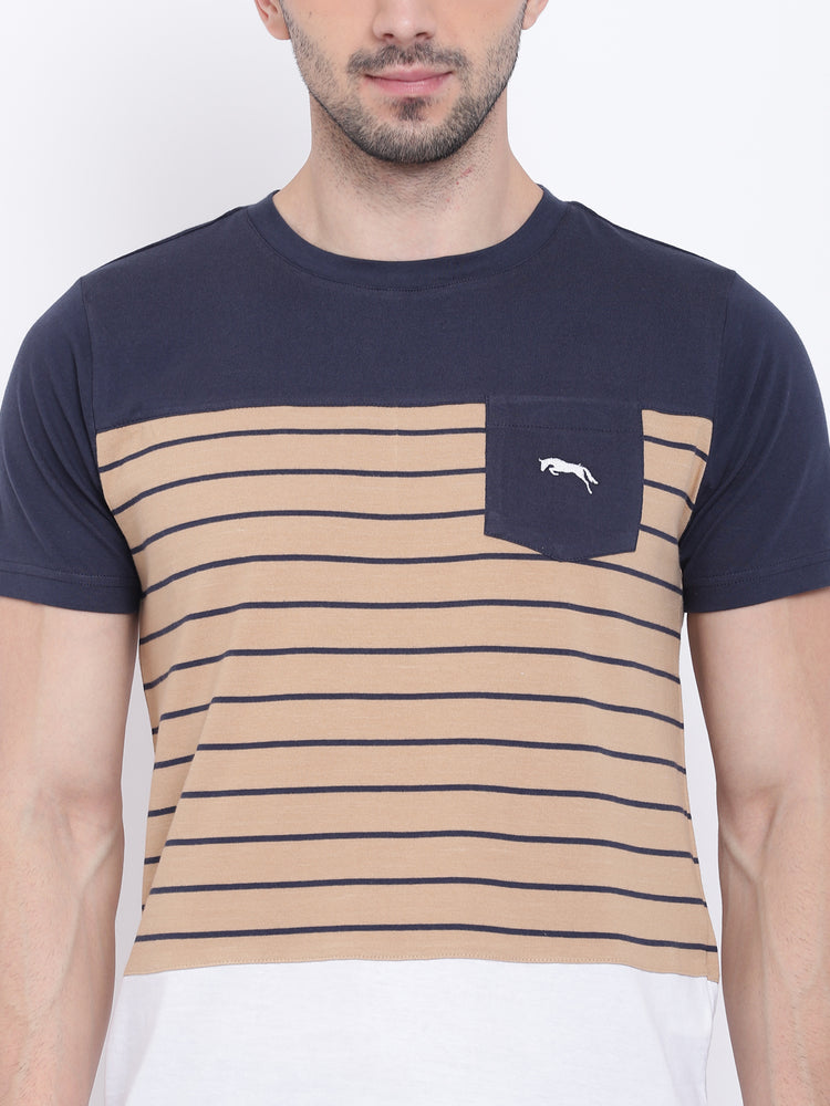 Men Casual Striped Beige T-shirt - JUMP USA