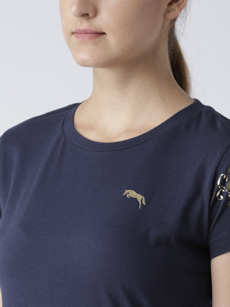 Women Navy Blue Casual T-shirt - JUMP USA