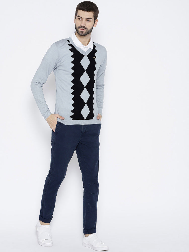 Men Blue Colourblocked Pullover - JUMP USA