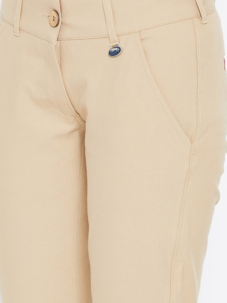 Women Beige Solid Skinny Fit Trousers - JUMP USA
