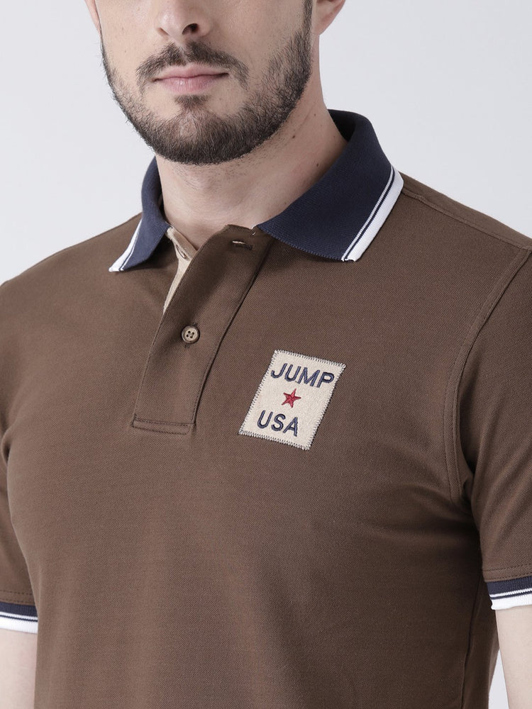 Men Brown Solid Polo T-shirt - JUMP USA