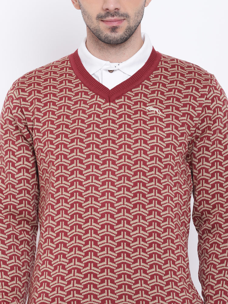 Men Casual Printed Red Sweaters - JUMP USA