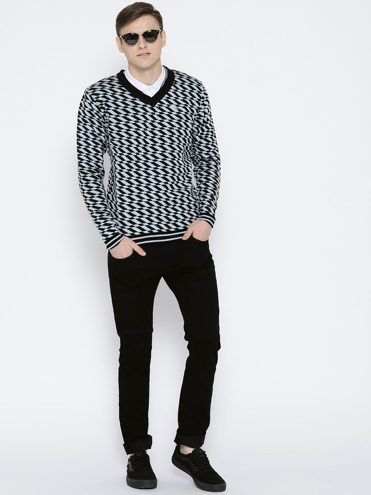 Men Blue Colourblocked Pullover - JUMP USA