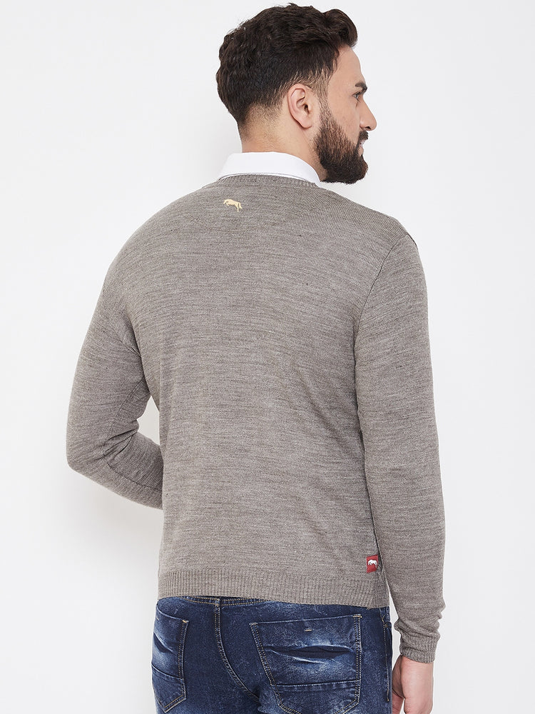 JUMP USA Men Beige Self Design Sweater - JUMP USA