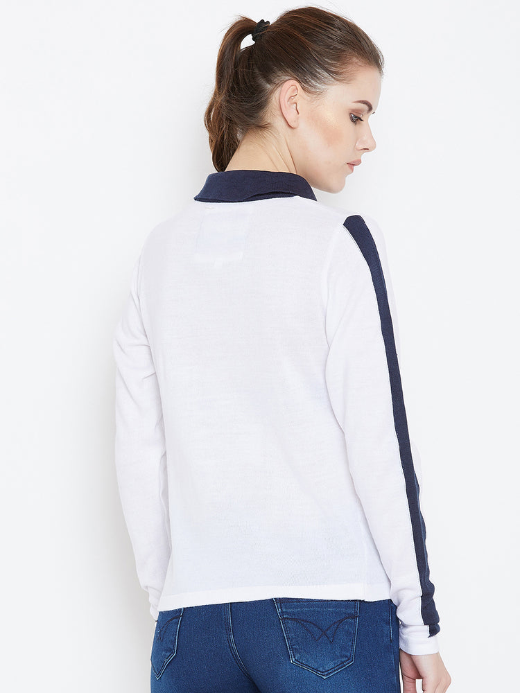 Womens Colourblock White/Ec Navy Sweaters - JUMP USA