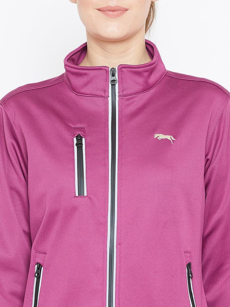 Women Maroon Solid Sporty Jacket - JUMP USA