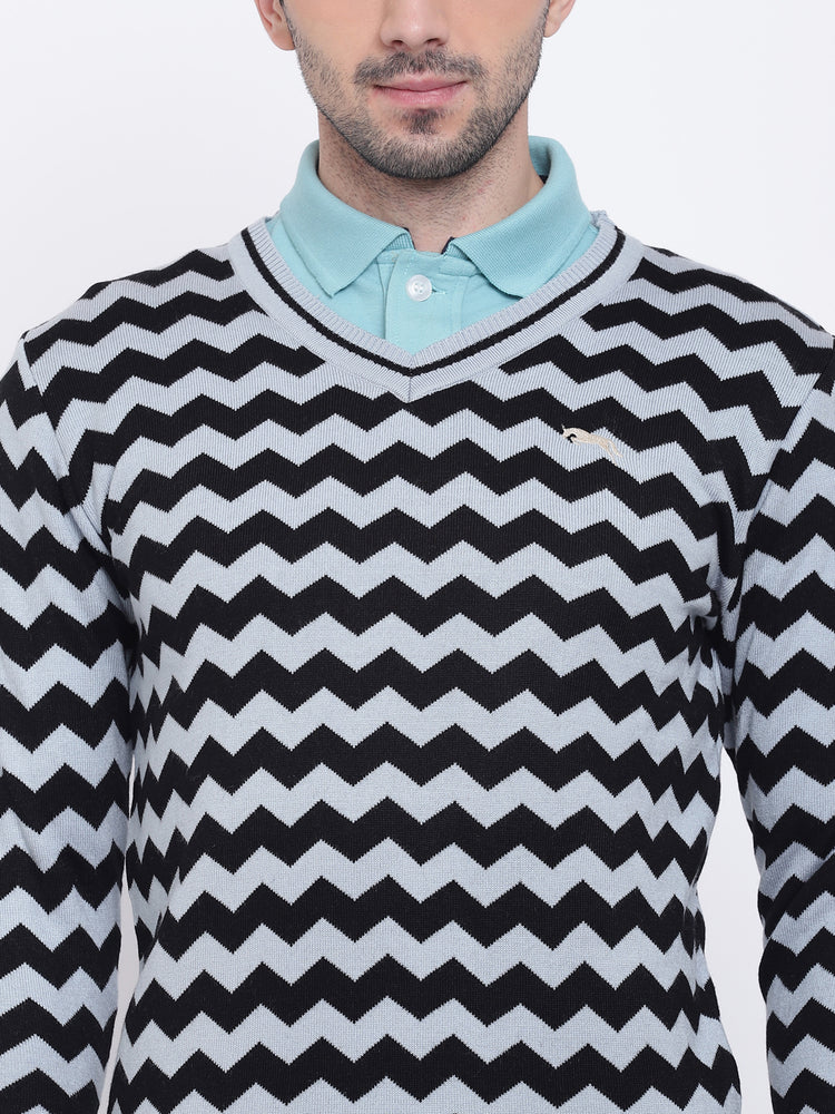 Men Casual Colourblocked Blue Sweaters - JUMP USA