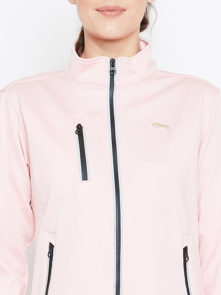 Women Pink Solid Sporty Jacket - JUMP USA