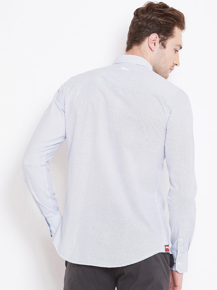 Men White Printed Casual Slim Fit Shirts - JUMP USA