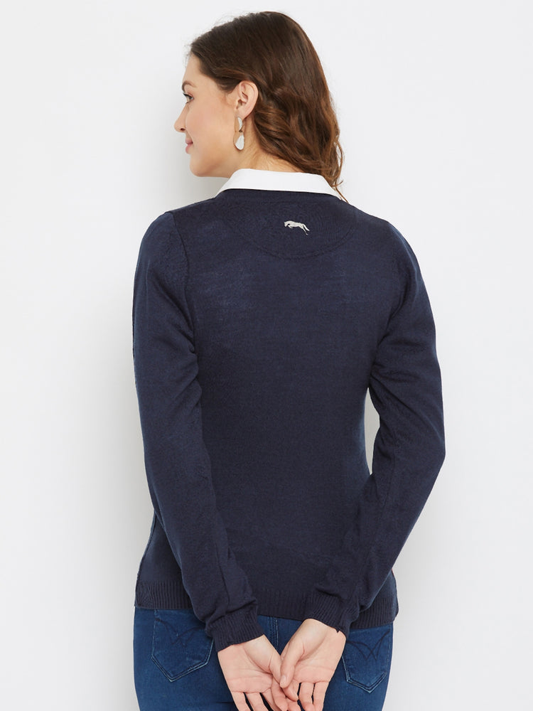 JUMP USA Women Navy Blue Self Design Sweater