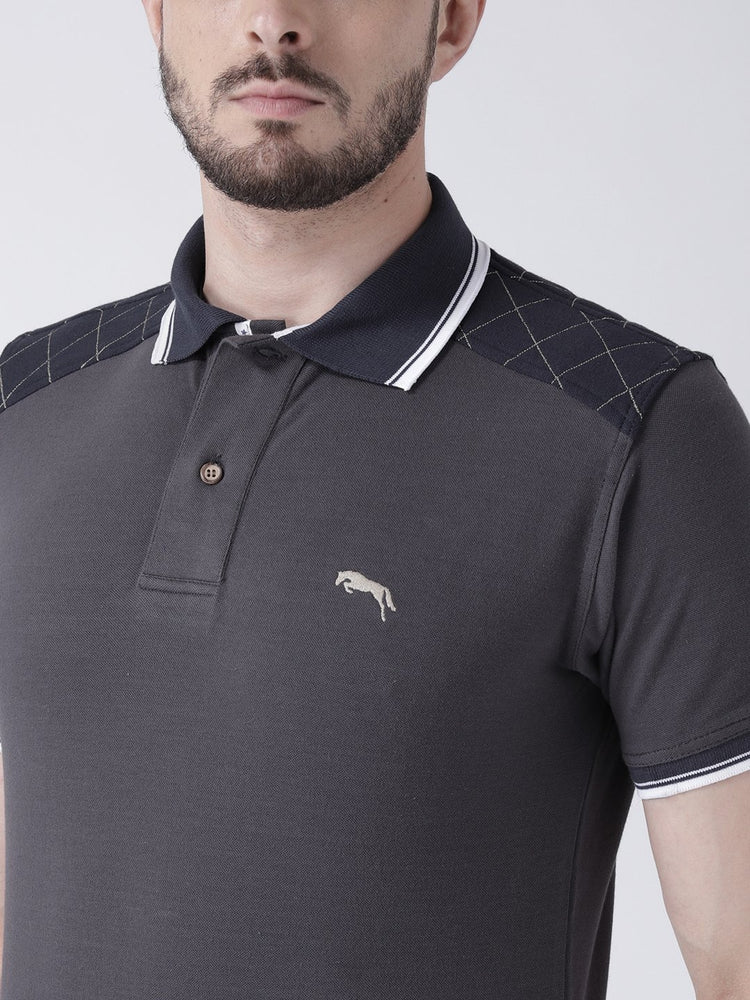 Men Charcoal Solid Polo T-shirt - JUMP USA