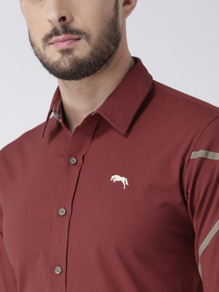 Men Red Solid Cotton Regular Fit Shirt - JUMP USA