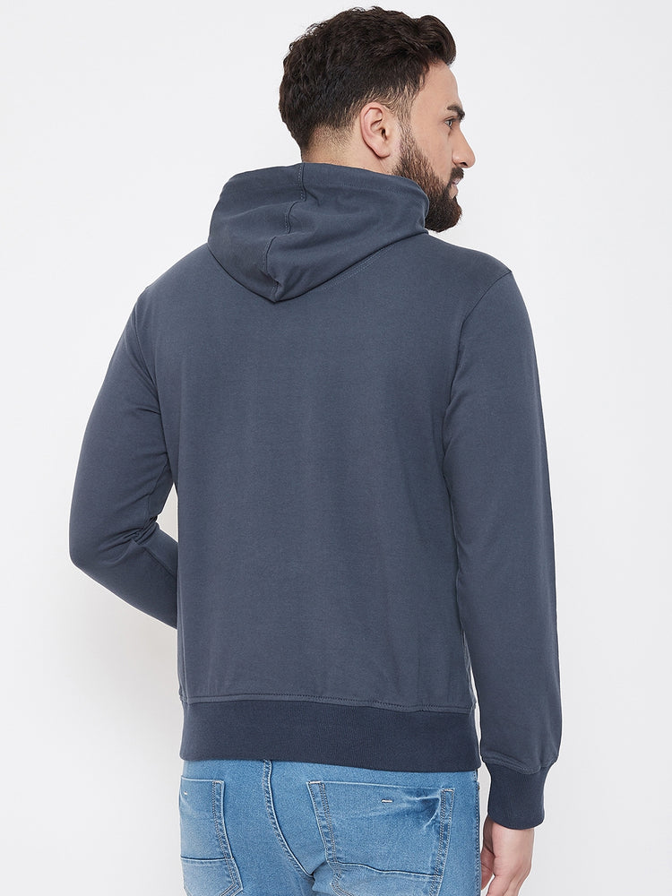 JUMP USA Men Navy Blue Self Design Hooded Sweatshirt - JUMP USA