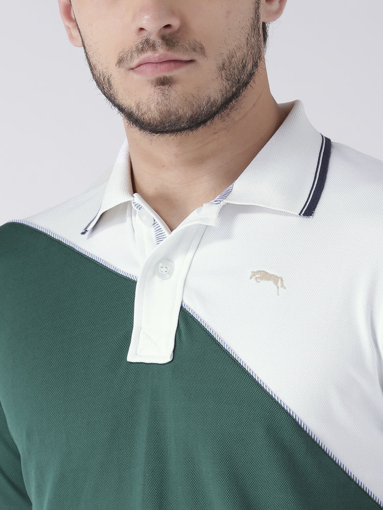Men Casual Solid White Polo Collar T-Shirt - JUMP USA