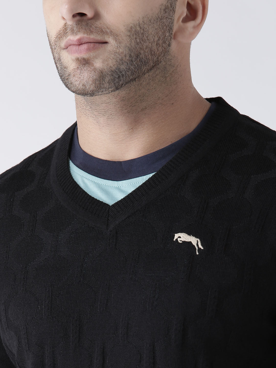 Men Black self Design Pullover - JUMP USA