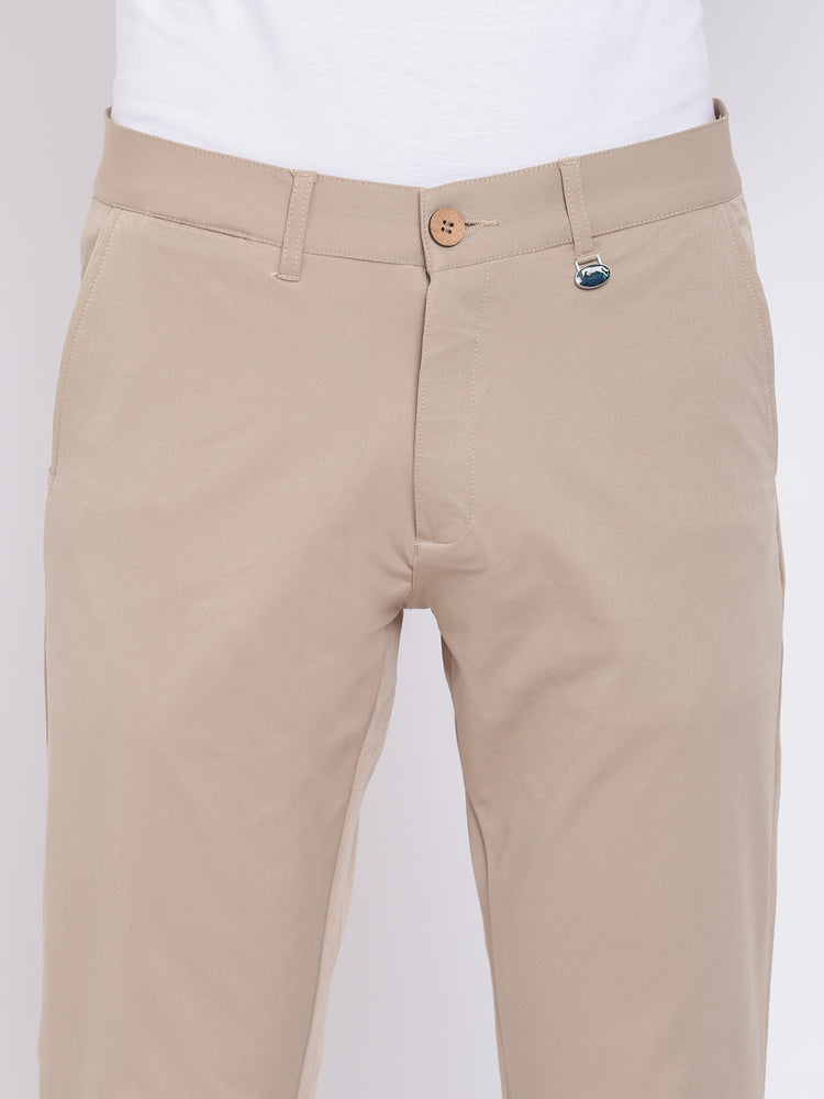 Men Casual Solid Tan Chinos - JUMP USA