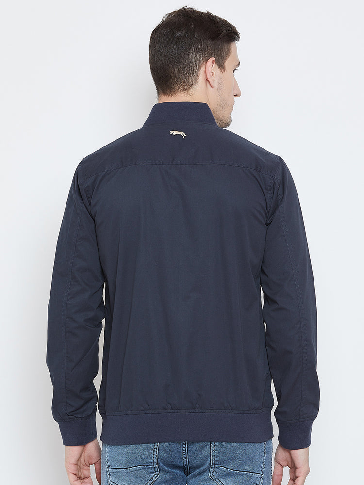 Men Casual Navy Blue Bomber Jacket - JUMP USA