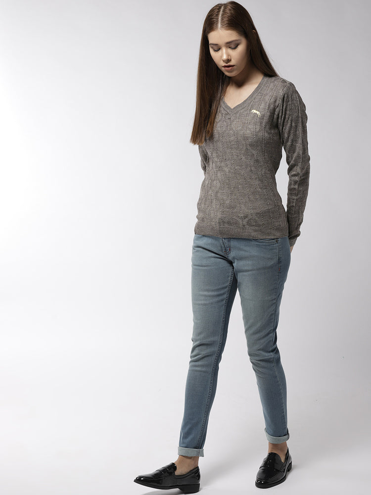 Women Self Design Beige Pullover - JUMP USA