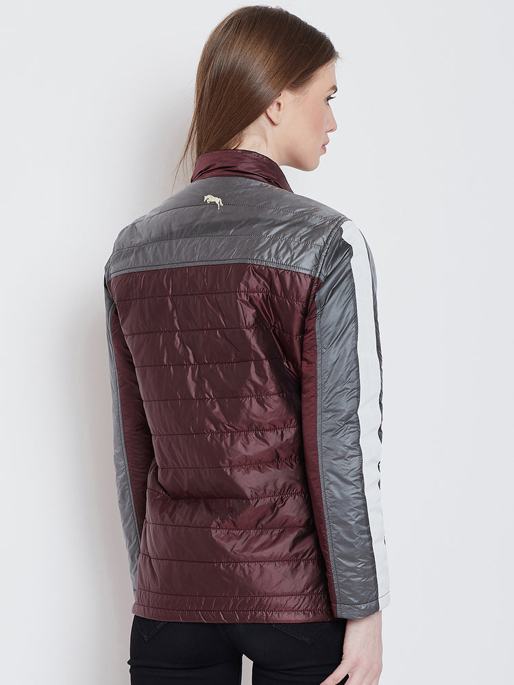 Women Casual Maroon Quilted Jacket - JUMP USA