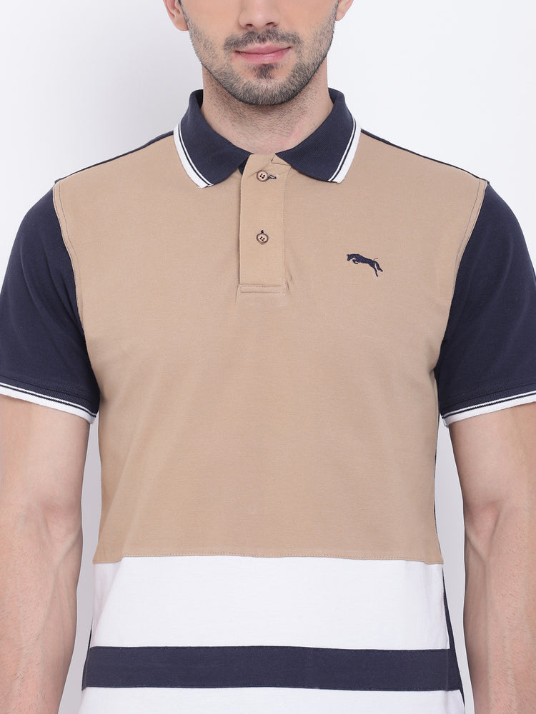 Men Casual Solid Navy Blue Polo Collar T-Shirt - JUMP USA