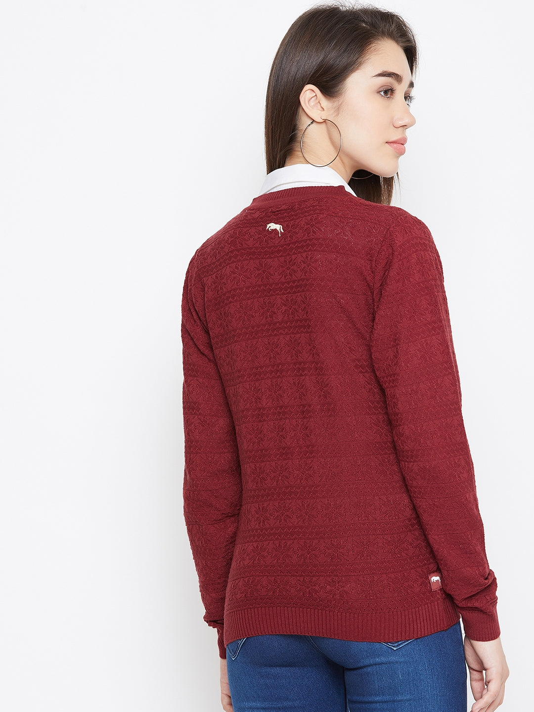 JUMP USA Women Red Self Design Sweater - JUMP USA