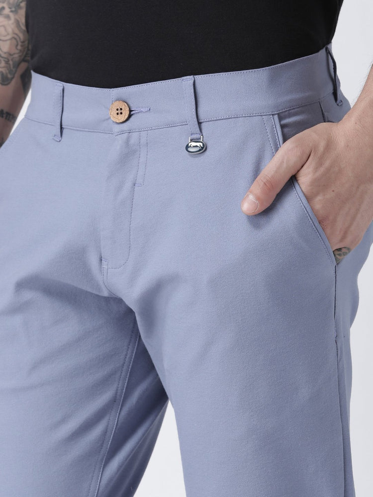 Men Blue Slim Fit Solid Chinos - JUMP USA