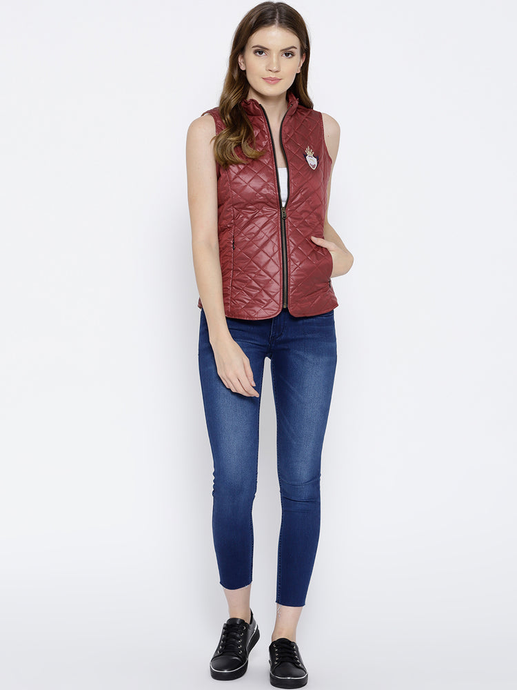 Women Red Quilted Jacket - JUMP USA
