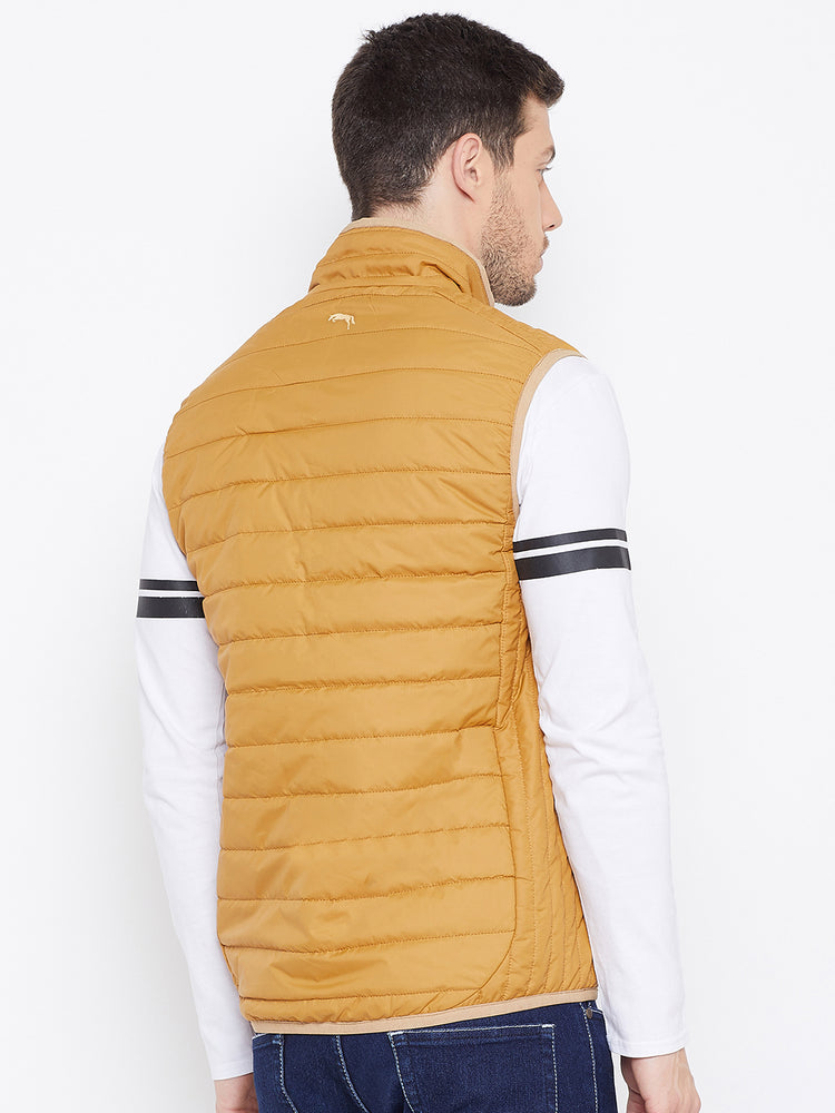 JUMP USA Men Mustard Sleevless Solid Bomber Jacket - JUMP USA