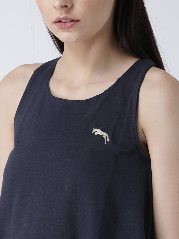 Women Navy Blue Solid Top - JUMP USA