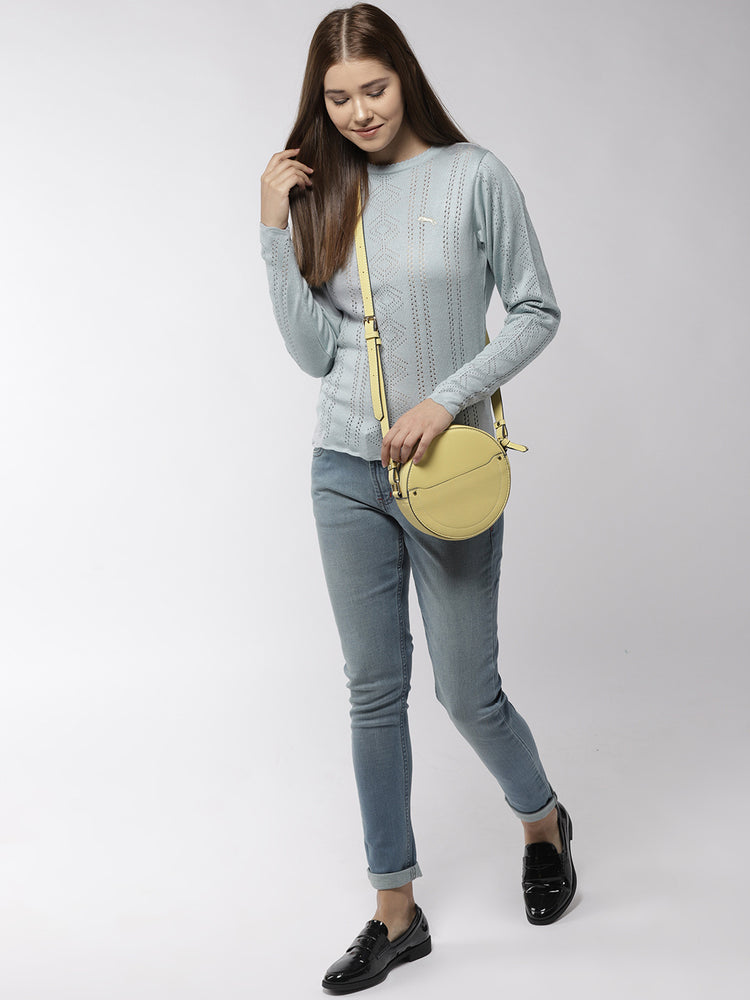 Women Solid Blue Pullover - JUMP USA