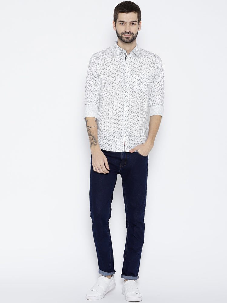 Men White Slim Fit Printed Casual Shirt - JUMP USA